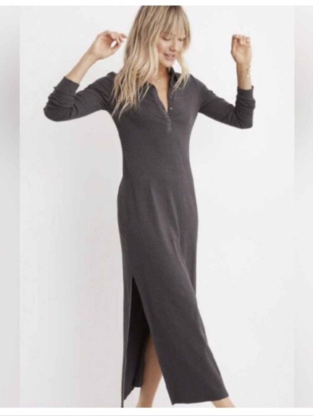 aerie charcoal ribbed long-sleeve midi dress Sz XL